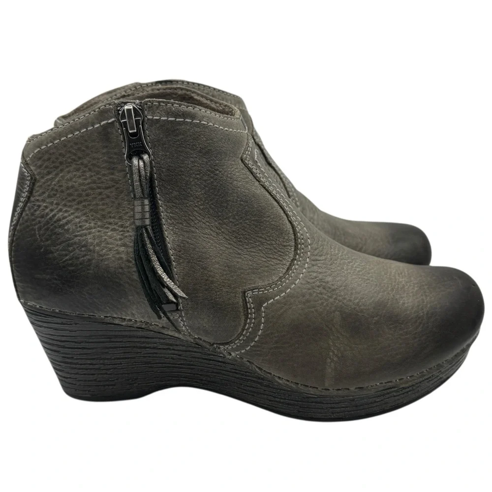 Dansko Women’s Gray Leather Ankle Boots with Tassel Zip - Size 39/ US 8.5-9